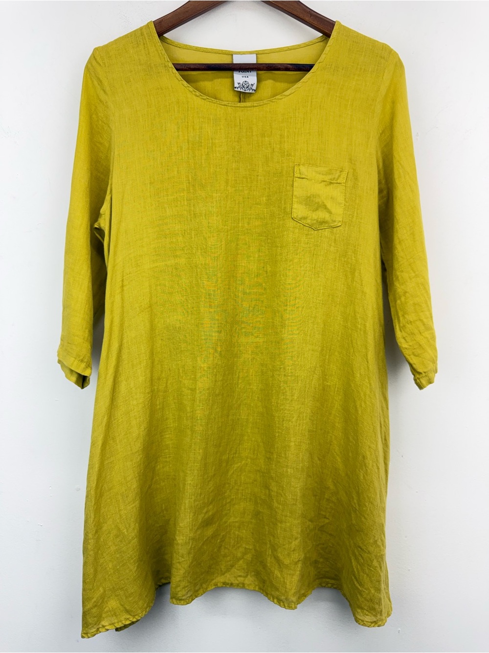 Match Point size Women’s Chartreuse Yellow Green Linen 3/4 Sleeve Tunic Top